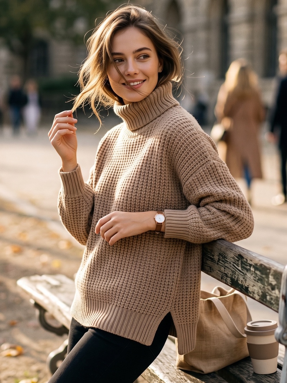 Splendid Chunky Taupe Turtleneck Sweater